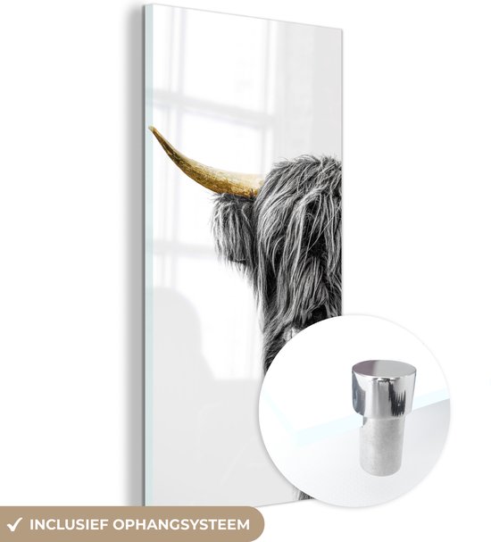 MuchoWow® Peinture sur verre 20x40 cm - Peinture sur verre acrylique - Highlander écossais - Animaux - Noir et or - Photo sur verre - Peintures