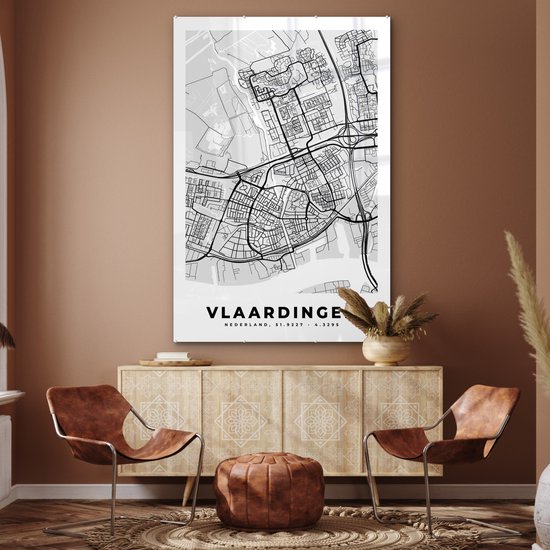MuchoWow® Peinture sur verre 100x150 cm - Peinture sur verre acrylique - Plan de la ville - Vlaardingen - Grijs - Wit - Photo sur verre - Peintures - Carte