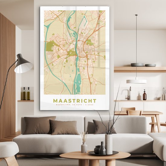 Peinture sur Verre - Carte - Maastricht - Vintage - 100x150 cm - Peintures sur Verre Peintures - Photo sur Glas