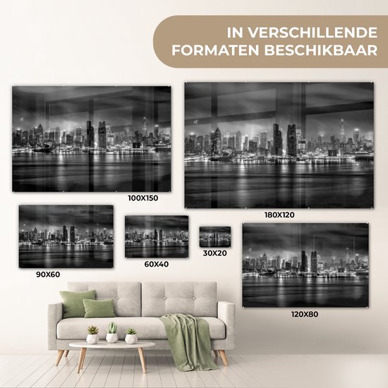 MuchoWow® Peinture sur verre 30x20 cm - Peinture sur verre acrylique - New York - Storm - Zwart - Wit - Photo sur verre - Peintures