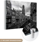 Peinture sur verre - Les canaux du centre-ville d'Utrecht aux Pays- Nederland - noir et blanc - 60x40 cm - Peintures Plexiglas