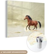 MuchoWow® Glasschilderij 160x120 cm - Schilderij acrylglas - Paard - Stof - Zand - Foto op glas - Schilderijen