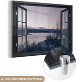 MuchoWow® Glasschilderij 30x20 cm - Schilderij acrylglas - Doorkijk - Berg - Nacht - Foto op glas - Schilderijen