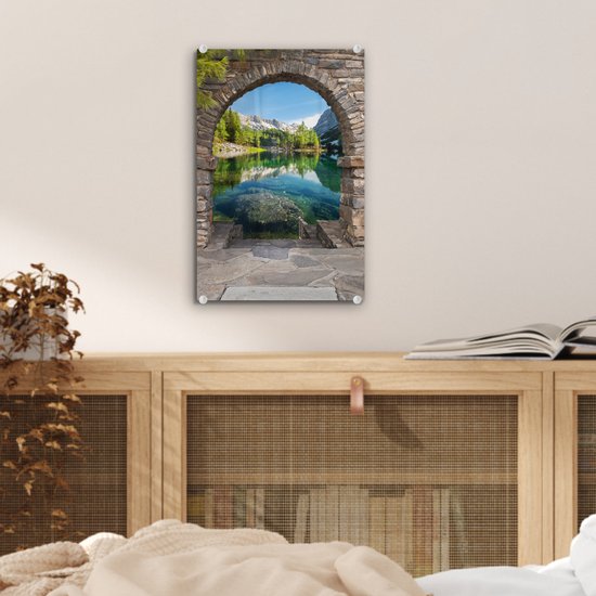 MuchoWow® Peinture sur verre 20x30 cm - Tableau acrylique verre - Perspective - Berg - Paysage - Eau - Photo sur verre - Décoration murale salon - Décoration murale chambre - Tableaux