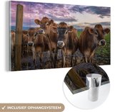 MuchoWow® Glasschilderij 40x20 cm - Schilderij acrylglas - Koe - Dieren - Koeien - Foto op glas - Schilderijen