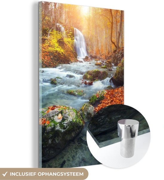 MuchoWow® Glasschilderij 20x30 cm - Schilderij acrylglas - Natuur - Zon - Herfst - Foto op glas - Schilderijen