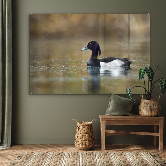 MuchoWow® Peinture sur verre 180x120 cm - Peinture sur verre - Canard tufté - Water - Vogel - Photo sur verre acrylique - Peintures