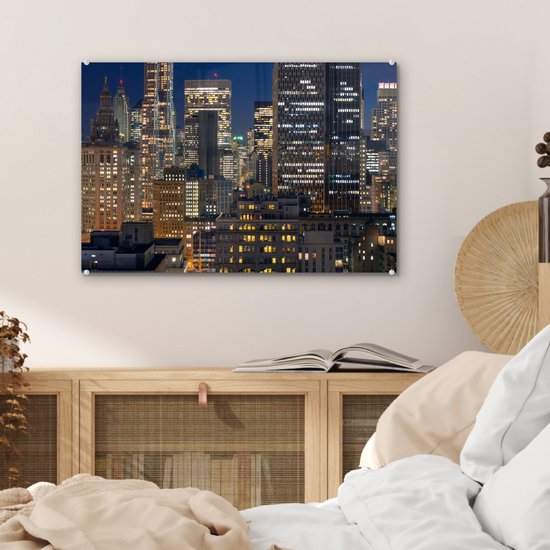 MuchoWow® Peinture sur verre 60x40 cm - Peinture acrylique sur verre - New York - USA - Nuit - Photo sur verre - Peintures