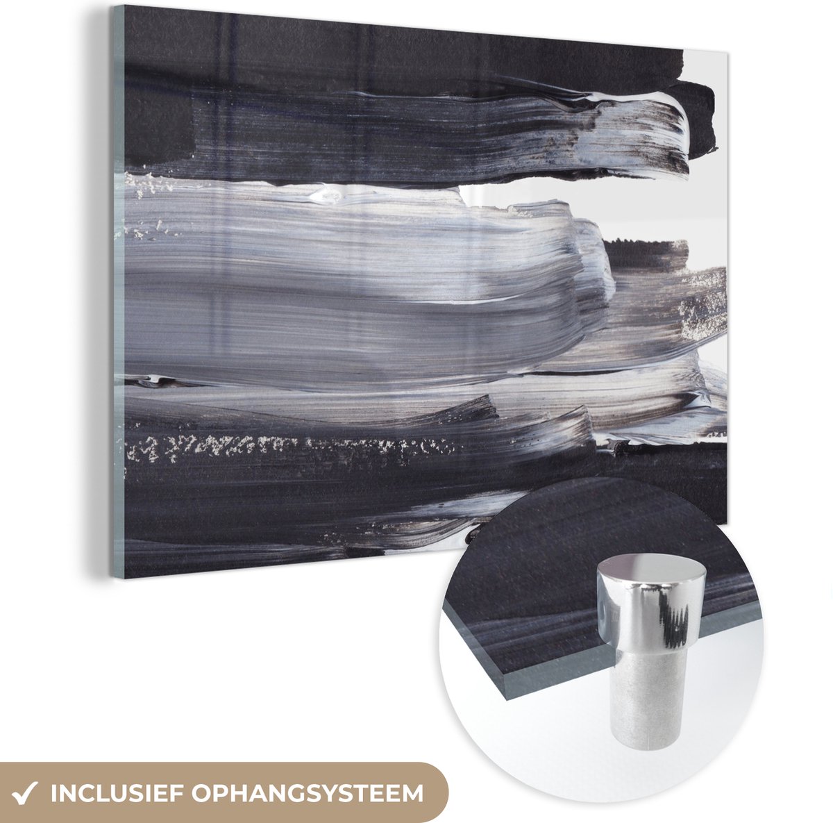 MuchoWow® Glasschilderij 30x20 cm - Schilderij acrylglas - Verf - Zwart - Design - Foto op glas - Schilderijen