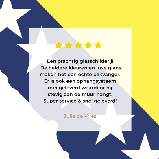 MuchoWow® Peinture sur verre 20x20 cm - Peinture sur verre acrylique - Une illustration de la Bosnie-Herzégovine dans la couleur du drapeau - Photo sur verre - Peintures