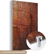 MuchoWow® Glasschilderij 80x120 cm - Schilderij acrylglas - Roest - Lijn - Bruin - Foto op glas - Schilderijen