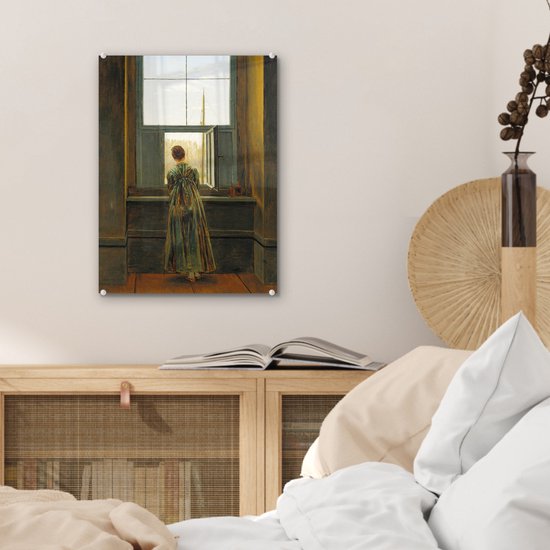 MuchoWow® Peinture sur Verre - Femme à la Fenêtre - Peinture de Caspar David Friedrich - 30x40 cm - Peintures sur Verre Acrylique - Photo sur Glas