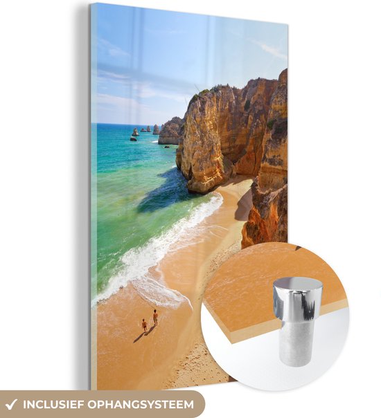 MuchoWow® Glasschilderij 120x180 cm - Schilderij acrylglas - Uitzicht op het strand Praia Dona Ana in Lagos, Portugal - Foto op glas - Schilderijen