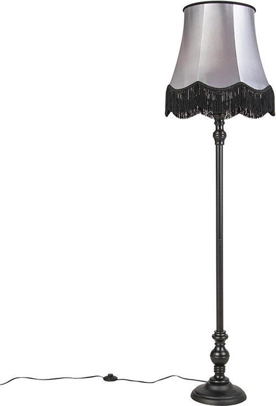 QAZQA classico - Klassieke Vloerlamp | Staande Lamp met kap - 1 lichts - H 1660 mm - Grijs - Woonkamer | Slaapkamer | Keuken