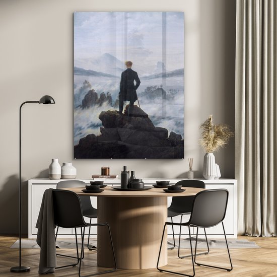MuchoWow® Peinture sur Verre - Le Vagabond au-dessus des Brumes - Peinture de Caspar David Friedrich - 90x120 cm - Peintures sur Verre Acrylique - Photo sur Glas