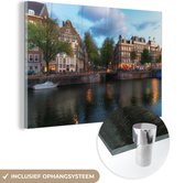 MuchoWow® Glasschilderij 180x120 cm - Schilderij acrylglas - Wolken boven de Prinsengracht van Amsterdam - Foto op glas - Schilderijen