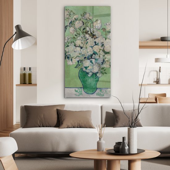 MuchoWow® Peinture sur verre 60x120 cm - Peinture sur verre - Roses - Vincent van Gogh - Photo sur verre acrylique - Peintures