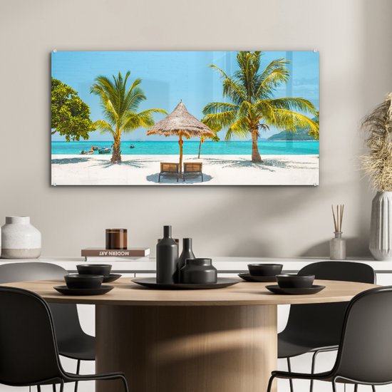 Peinture sur verre - Plage avec palmiers et transats - 80x40 cm - Peintures sur Verre Peintures - Photo sur Glas