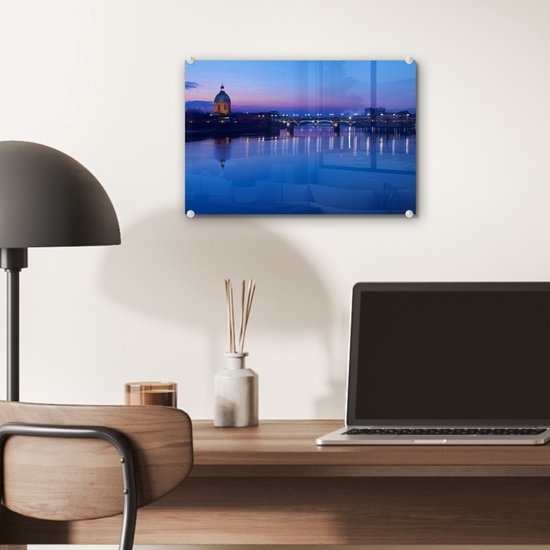 ® Glasschilderij 30x20 cm - Schilderij acrylglas - Toulouse - Frankrijk - Blauw - Foto op glas - Muurdecoratie woonkamer - Wanddecoratie slaapkamer - Schilderijen