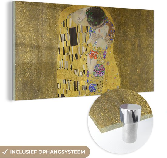 MuchoWow® Glasschilderij 120x60 cm - Schilderij acrylglas - De kus - Gustav Klimt - Foto op glas - Schilderijen