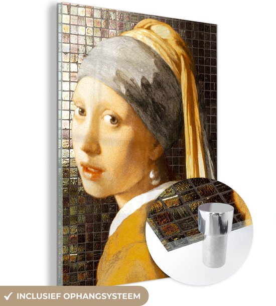 MuchoWow® Glasschilderij 60x80 cm - Schilderij acrylglas - Meisje met de parel - Schilderij - Vermeer - Foto op glas - Schilderijen