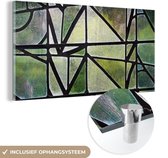 MuchoWow® Glasschilderij 160x80 cm - Schilderij acrylglas - Raam op groene achtergrond - Foto op glas - Schilderijen