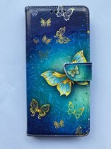 Samsung Galaxy A32 5g boekhoesje met vlinderprint blauw - portemonnee hoesje met kaarthouder en magneetsluiting