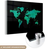MuchoWow® Glasschilderij 120x80 cm - Schilderij acrylglas - Wereldkaart - Groen - Aquarel - Foto op glas - Schilderijen