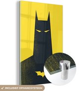 MuchoWow® Glasschilderij - Batman illustratie met een gele achtergrond - 80x120 cm - Acrylglas Schilderijen - Foto op Glas