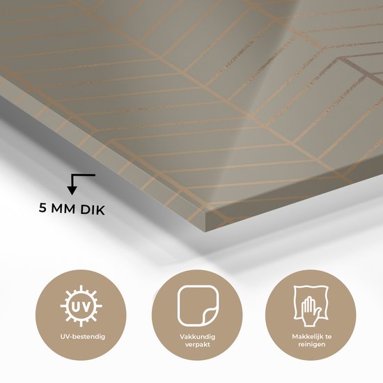 Peinture sur verre MuchoWow 60x90 cm - Peinture acrylique sur verre - Motifs - Vert - Ligne - Or - Photo sur verre - Peintures