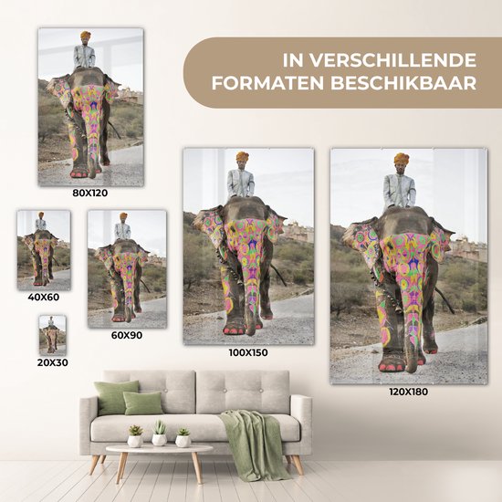 Peinture sur Verre - Éléphant Coloré en Inde - 120x180 cm - Peintures sur Verre Peintures - Photo sur Glas