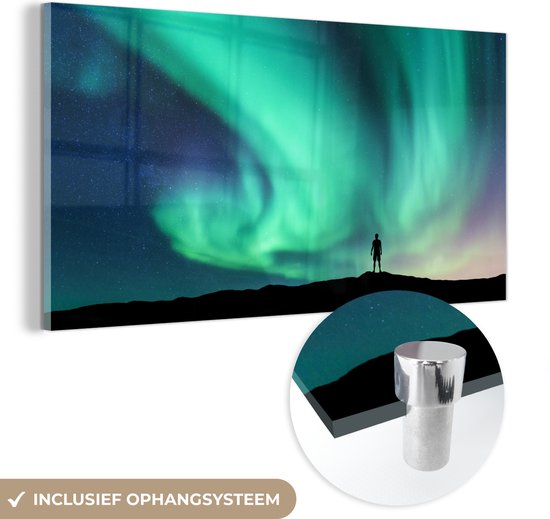 MuchoWow® Peinture sur verre 160x80 cm - Peinture sur verre acrylique - Aurores boréales - Silhouette - Norvège - Photo sur verre - Peintures