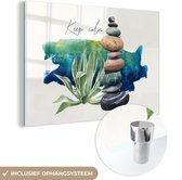 MuchoWow® Glasschilderij 60x40 cm - Schilderij acrylglas - Stenen - Zee - Planten - Foto op glas - Schilderijen