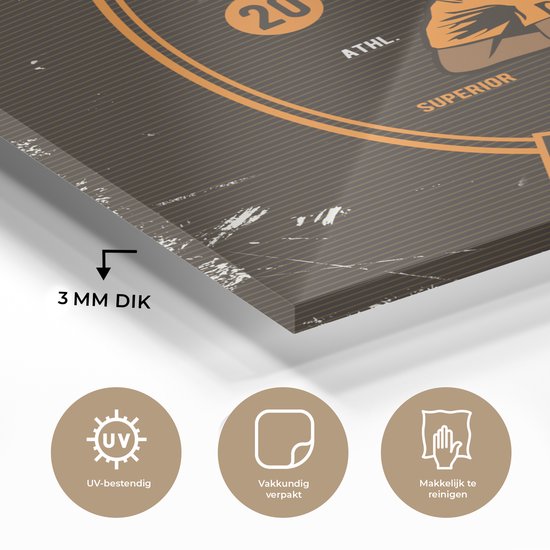 MuchoWow® Peinture sur verre 50x50 cm - Peinture sur verre acrylique - Mancave - Basketbal - Sport - Vintage - Oranje - Photo sur verre - Peintures