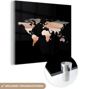 MuchoWow® Glasschilderij 20x20 cm - Schilderij acrylglas - Wereldkaart - Koper - Blauw - Foto op glas - Schilderijen