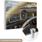 MuchoWow® Glasschilderij 180x120 cm - Schilderij acrylglas - Auto - Stuur - Dashboard - Foto op glas - Schilderijen