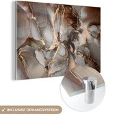 MuchoWow® Glasschilderij 120x80 cm - Schilderij acrylglas - Grijs - Goud - Marmer - Marmerlook - Foto op glas - Schilderijen