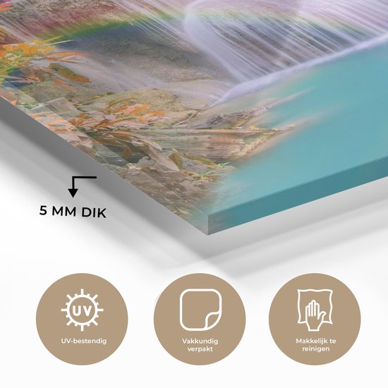 MuchoWow® Peinture sur verre 120x80 cm - Peinture sur verre acrylique - Cascade - Arbres - Arc-en-ciel - Violet - Photo sur verre - Peintures