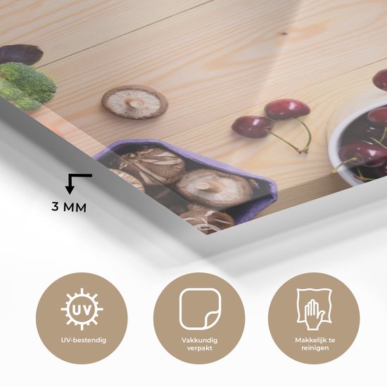 MuchoWow® Peinture sur verre 40x30 cm - Peinture sur verre acrylique - Fruits - Fraises - Paprika - Cuisine - Photo sur verre - Peintures