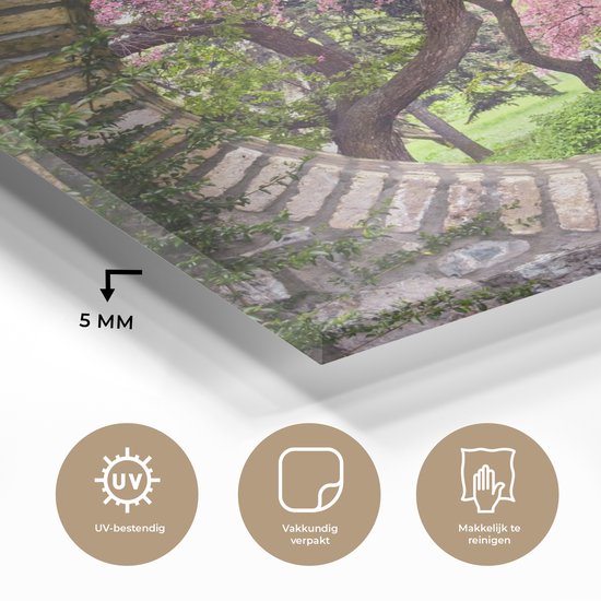 MuchoWow® Peinture sur Verre - Voir à Travers - Sakura - Fleur - Japonais - 90x90 cm - Peintures sur Verre Acrylique - Photo sur Glas