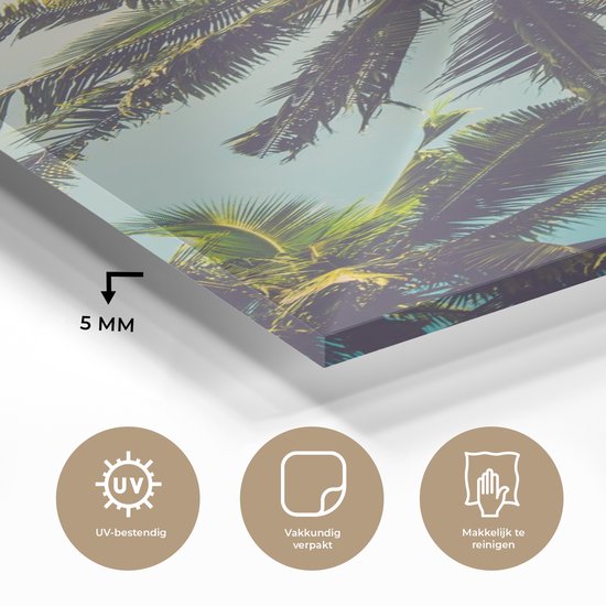 MuchoWow® Peinture sur verre 80x160 cm - Peinture sur verre acrylique - Palmier - Été - Tropical - Soleil - Photo sur verre - Peintures