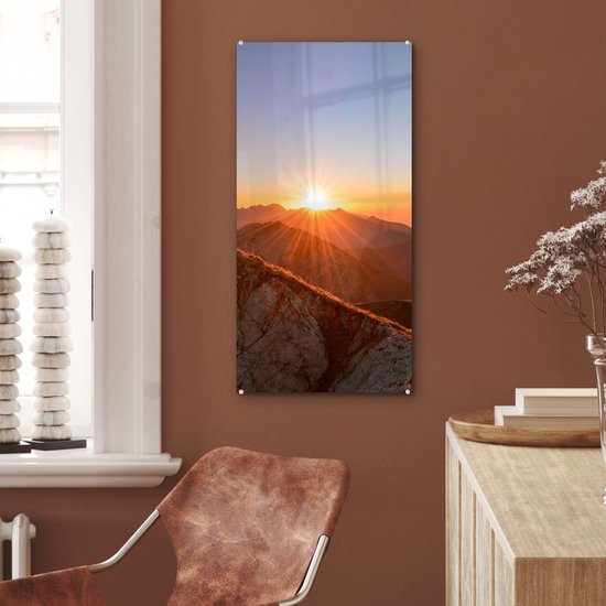 MuchoWow® Peinture sur verre - Berg - Paysage - Soleil - 40x80 cm - Peintures sur verre acrylique - Photo sur Glas