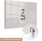 MuchoWow® Peinture sur verre 30x20 cm - Peinture sur verre acrylique - Citations - Nourriture - Dictons - Cuisiner, manger, dormir, répéter - Cuisine - Photo sur verre - Peintures