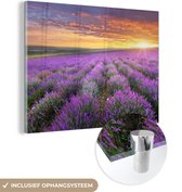MuchoWow® Glasschilderij 80x60 cm - Schilderij acrylglas - Lavendel - Wolken - Lente - Foto op glas - Schilderijen