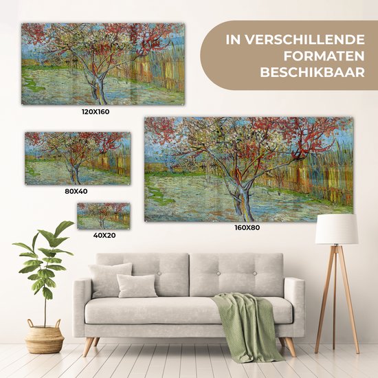 MuchoWow® Peinture sur Verre - Le Pêcher Rose - Vincent van Gogh - 80x40 cm - Peintures Acrylique - Photo sur Glas