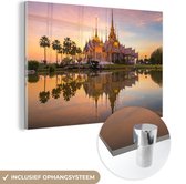MuchoWow® Glasschilderij 30x20 cm - Schilderij acrylglas - Thailand - Tempel - Oranje - Foto op glas - Schilderijen