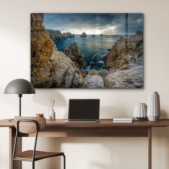 ® Glasschilderij 120x80 cm - Schilderij acrylglas - Uitzicht aan de kust van Bretagne - Foto op glas - Muurdecoratie woonkamer - Wanddecoratie slaapkamer - Schilderijen