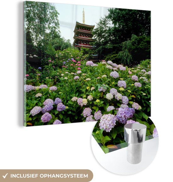 Jardin japonais avec hortensia Plexiglas 160x120 cm - Tirage photo sur Glas (décoration murale plexiglas) XXL / Groot format!