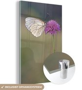MuchoWow® Glasschilderij 20x30 cm - Schilderij acrylglas - Groot geaderd witje vlinder op een distel - Foto op glas - Schilderijen