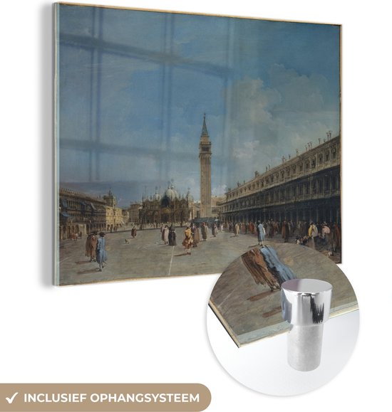 MuchoWow® Glasschilderij 120x90 cm - Schilderij acrylglas - Piazza San Marco - Schilderij van Francesco Guardi - Foto op glas - Schilderijen